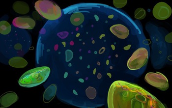 Prochlorococcus in freeform, an artist's rendering of microbes in the ocean.